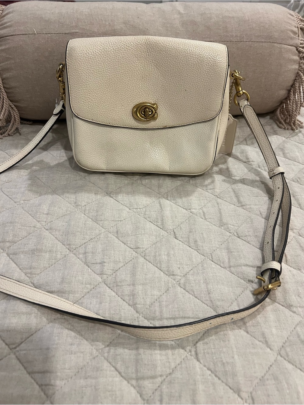Coach Chalk Pebbled Leather Turnlock Crossbody